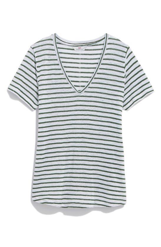 Shop Vineyard Vines V-neck Linen T-shirt In Dv Stripe - Cypress