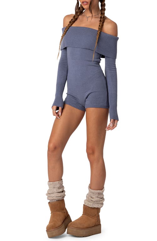 EDIKTED Pandorah Long Sleeve Off the Shoulder Knit Romper at Nordstrom