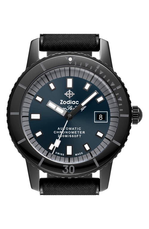 Zodiac Ceramic Compression Diver Automatic Rubber Strap Watch, 41mm In Black