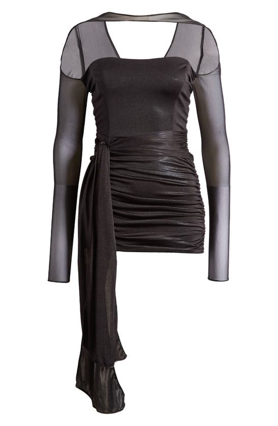 Shop Mistress Rocks Ruched Side Draped Long Sleeve Minidress In Black