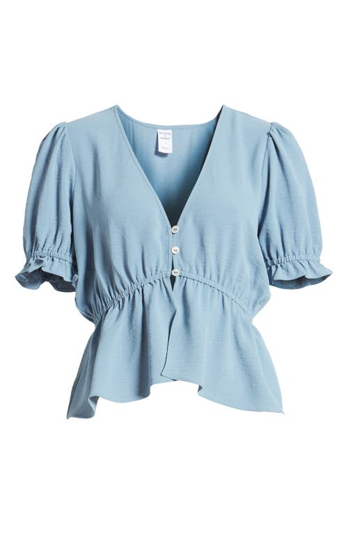 Shop Melrose And Market Button Detail Puff Sleeve Top In Blue Provincial