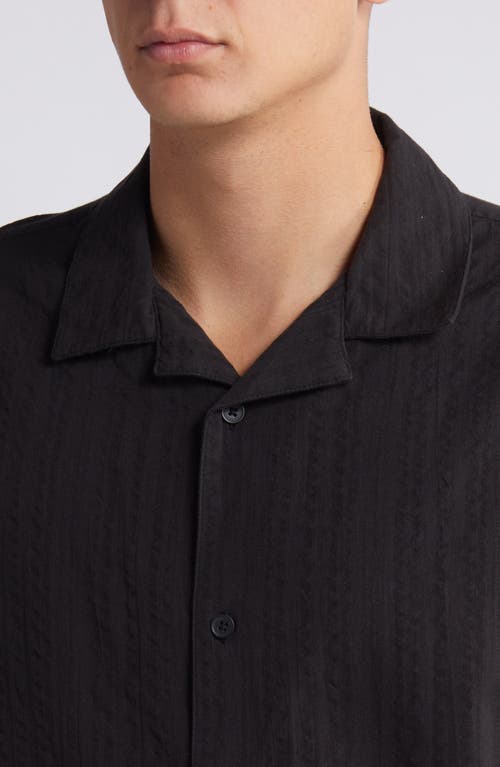 Shop Wax London Didcot Short Sleeve Seersucker Camp Shirt In Black