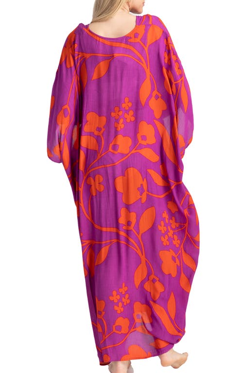 Shop Saachi Floral Print Cover-up Kaftan In Pink