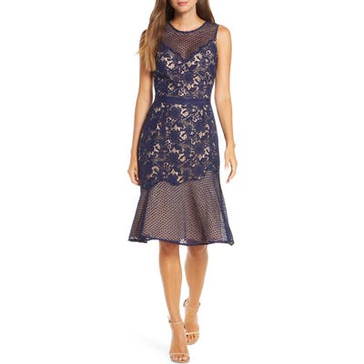 Adelyn Rae Lily Mixed Lace Dress, Blue