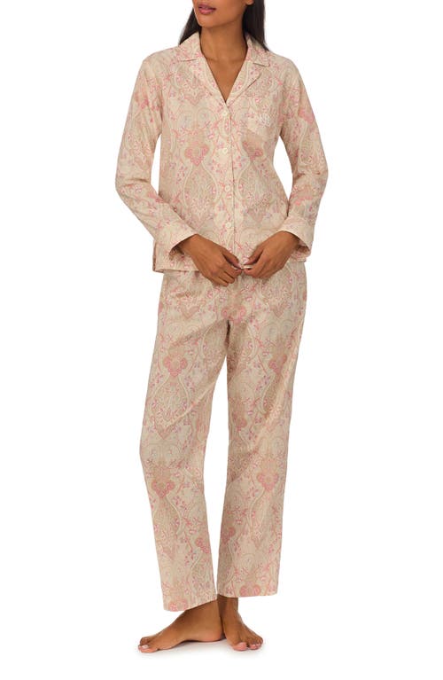 Shop Lauren Ralph Lauren Print Cotton Pajamas In Beige Paisley Print