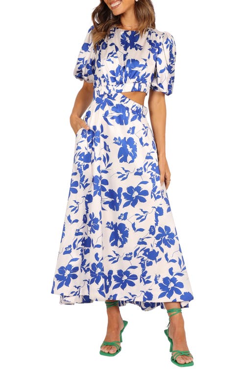 Petal & Pup Aminah Puff Sleeve Maxi Dress Blue Floral at Nordstrom,