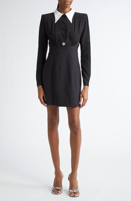 Shop Versace Contrast Collar Long Sleeve Silk Cocktail Dress In Black