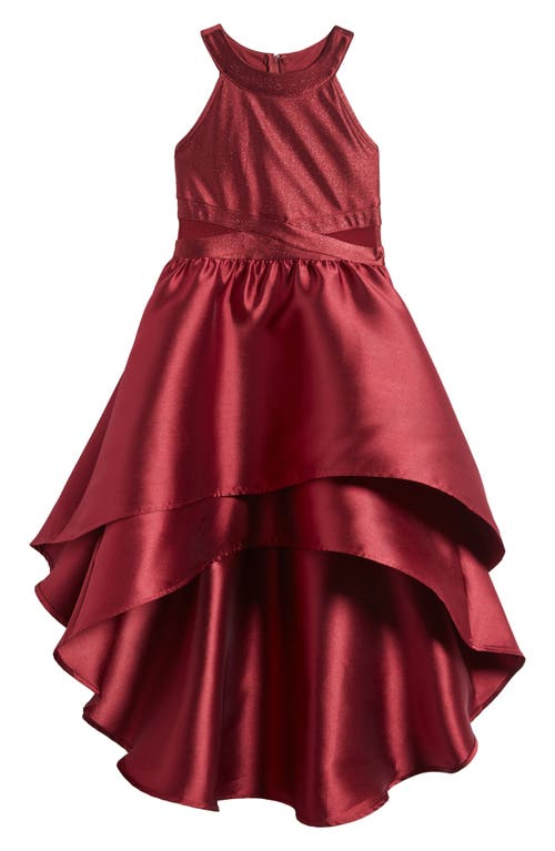 LOVE, NICKIE LEW Kids' Tiered Mikado High-Low Party Dress in Wine 