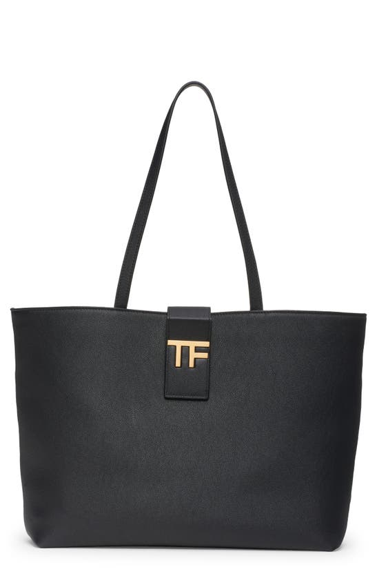 Tom Ford Small East/west Grained Leather Tote In Black