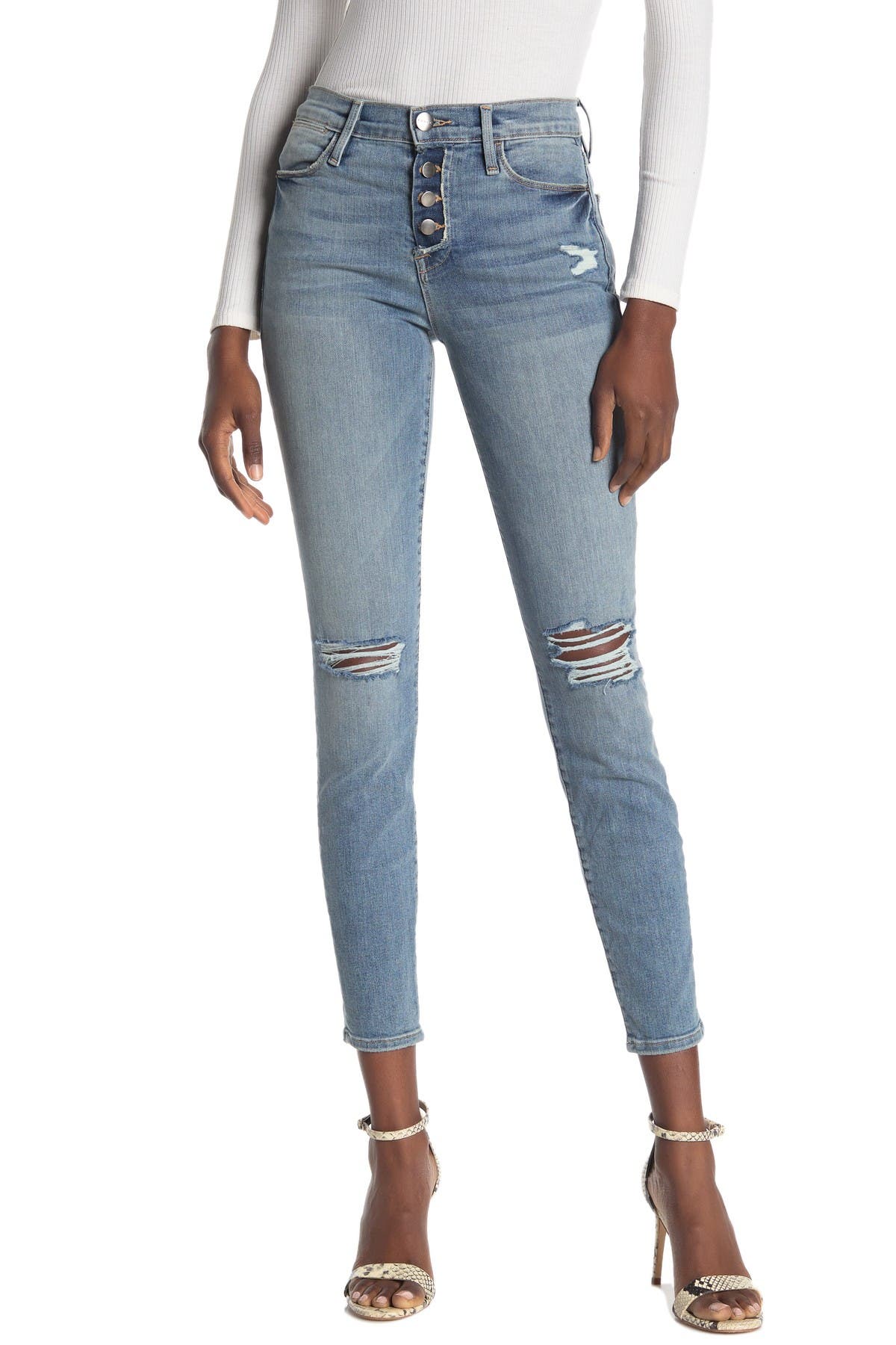 frame distressed skinny jeans