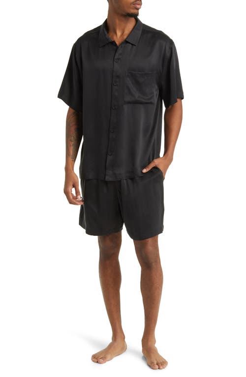 Washable Silk Button-Up Short Pajamas in Immersed Black
