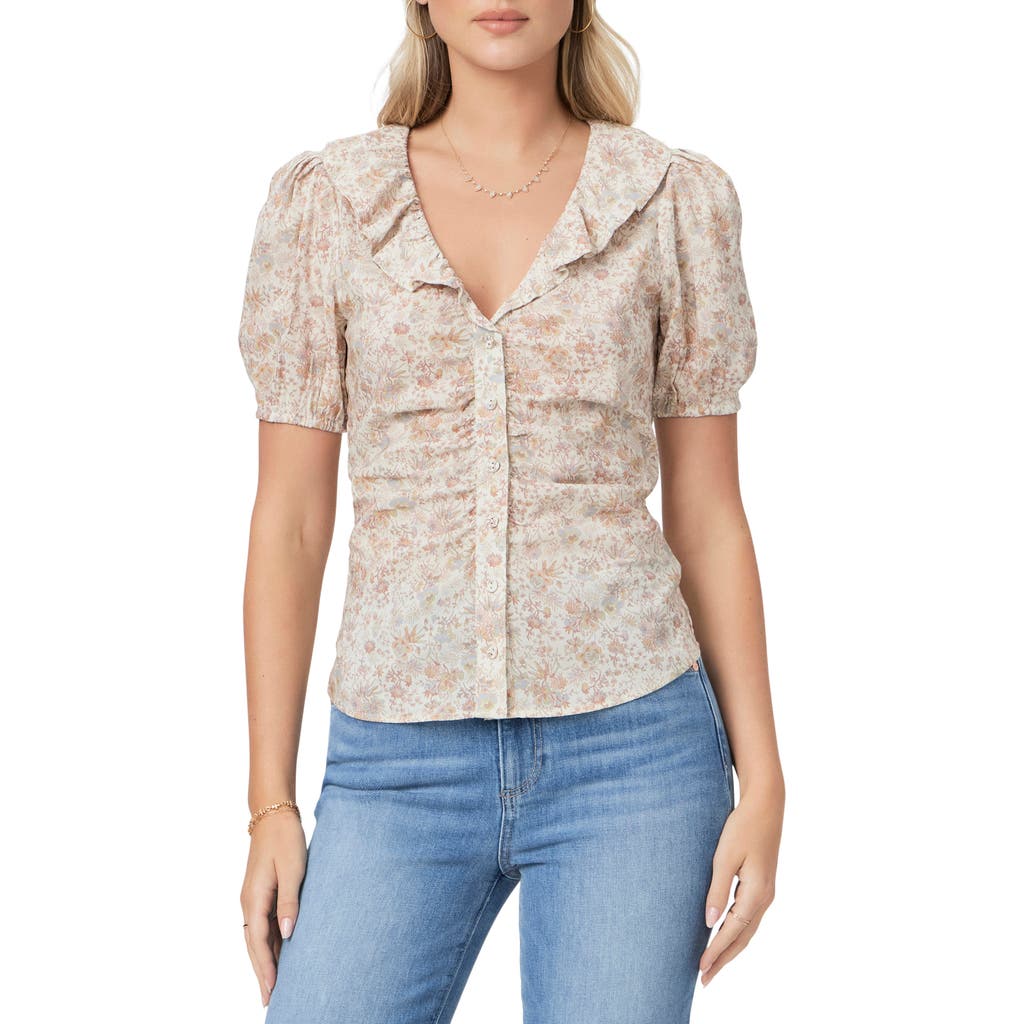 Paige Adara Floral Short Sleeve Button-up Shirt In Cream Multi
