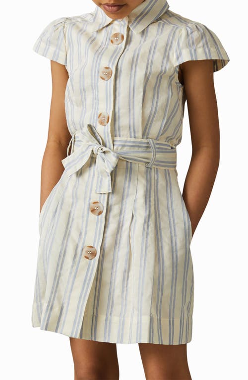 Shop Reiss Kids' Selena Sr. Stripe Cotton & Silk Open Back Shirtdress In Blue