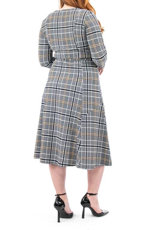 Nina Leonard Scoop Neck Jersey Midi Dress In Navy/mustard Multi
