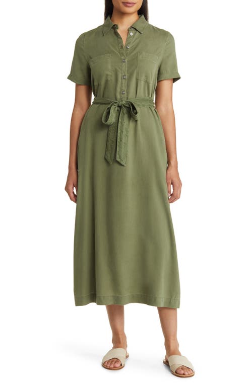 caslon(r) Utility Tie Waist Shirtdress in Green Sorrel