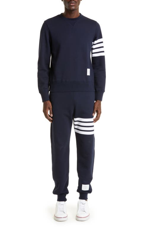 Shop Thom Browne Stripe Sleeve Sweatshirt In Navy/optic White