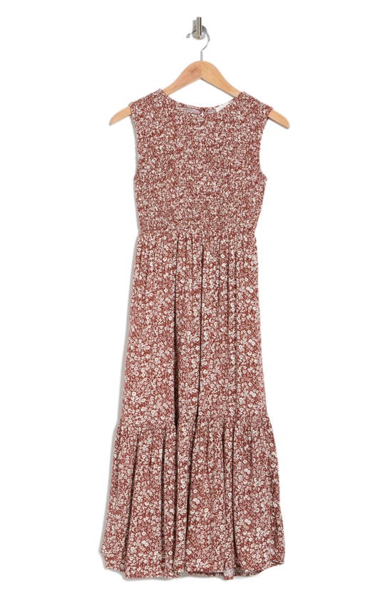 Treasure & Bond Smocked Sleeveless Midi Dress In Rust Henna Claire Floral