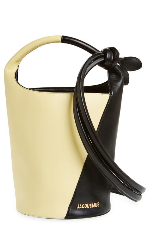 Jacquemus Le Petit Tourni Leather Bucket Bag in Pale Yellow/Black 9Bc at Nordstrom