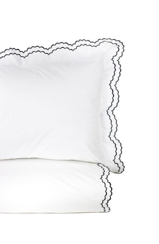 Melange Home Full/queen Double Scalloped Embroidered Duvet Set In Charcoal/ White