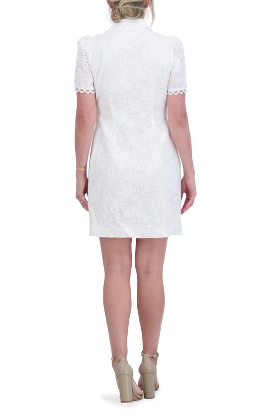 Shop Eliza J Eyelet Puff Sleeve Mini Shirtdress In Ivory