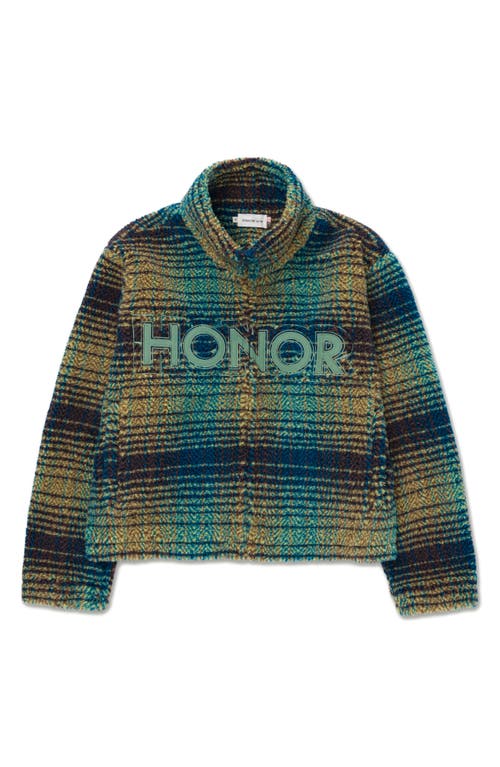 HONOR THE GIFT Robinson Plaid High Pile Fleece Jacket in Green 