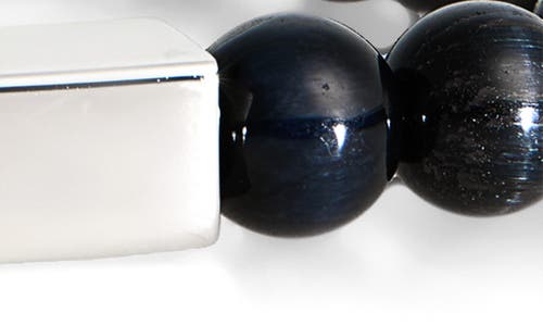 FERRAGAMO LOGO PLATE FALCON'S EYE BEADED BRACELET