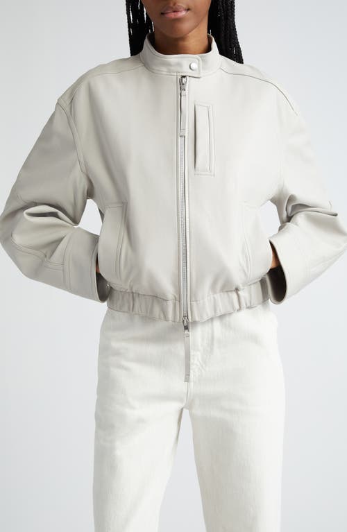 Shop Vince Leather Crop Bomber Jacket In Salted Glass