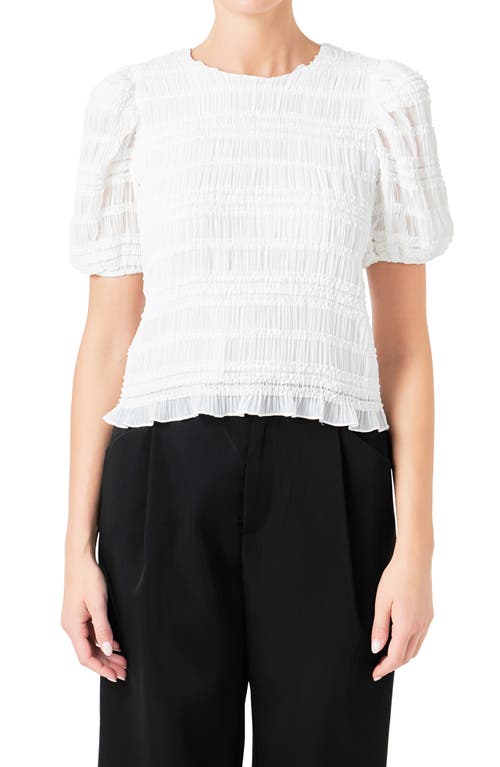 Endless Rose Smocked Puff Sleeve Top In White