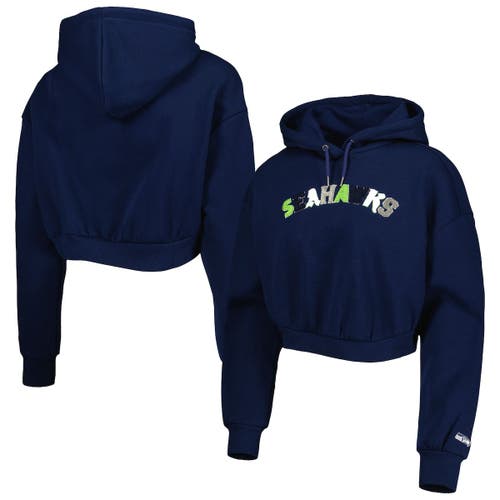 Women's The Wild Collective College Navy Seattle Seahawks Cropped Pullover Hoodie