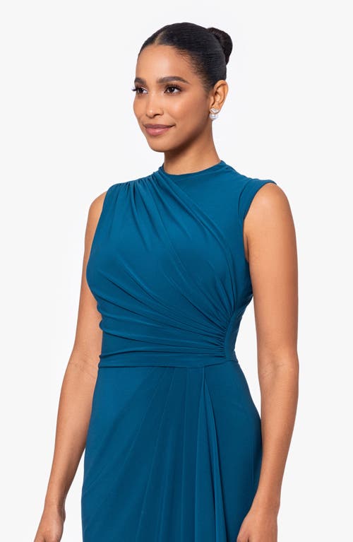 Betsy & Adam Ruched Sleeveless Gown In Mallard