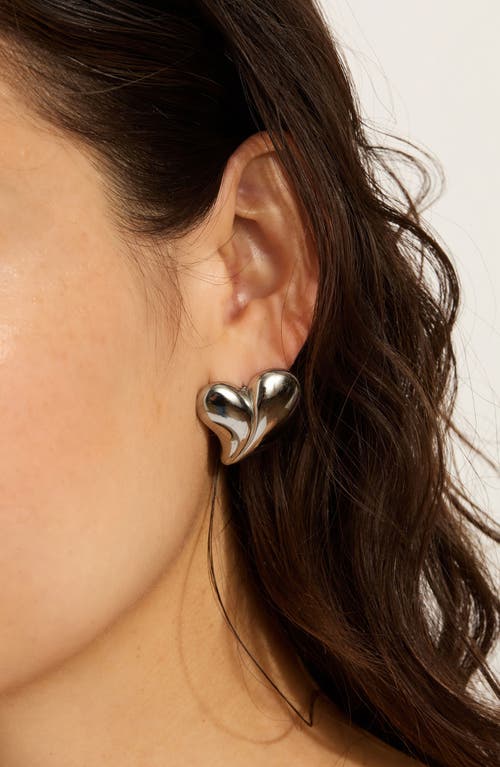 Adornia Tarnish Resistant Silver Plated Oversized Puffy Heart Earrings In Silver