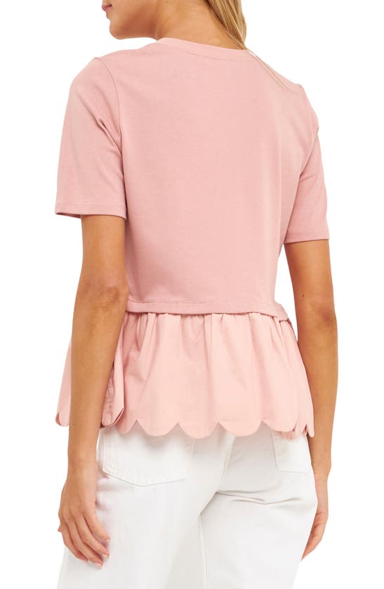 Shop English Factory Mixed Media Scallop Peplum Cotton Top In Dusty Pink