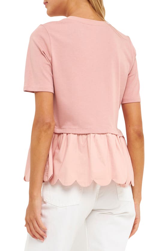 English Factory Mixed Media Scallop Peplum Cotton Top In Dusty Pink