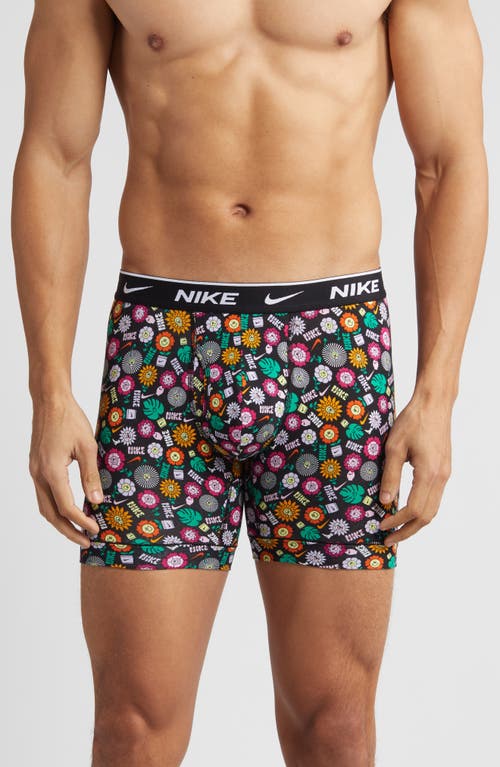 Shop Nike Dri-fit Essential Assorted 3-pack Stretch Cotton Boxer Briefs In Awe Floral/black/orange