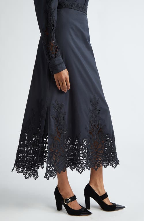 Shop Ulla Johnson Karlyn Lace Trim Cotton & Silk Midi Skirt In Noir