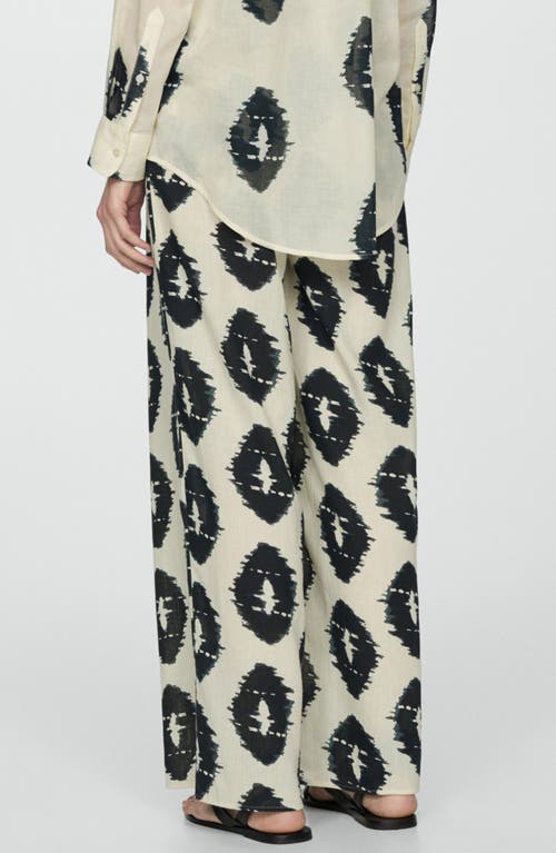 Shop Mango Print Cotton Pull-on Wide Leg Pants In Ecru