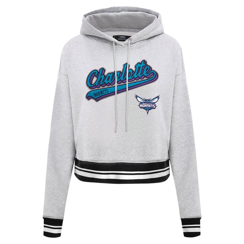 Shop Pro Standard Heather Gray Charlotte Hornets Script Tail Cropped Pullover Hoodie