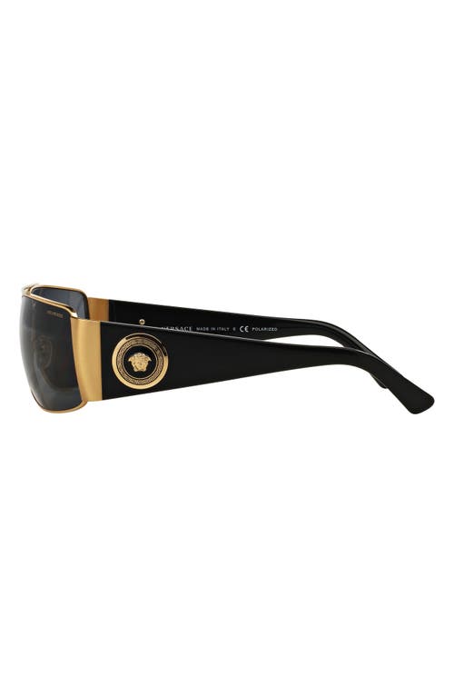Versace 63mm Polarized Oversize Rectangular Sunglasses In Gold/grey