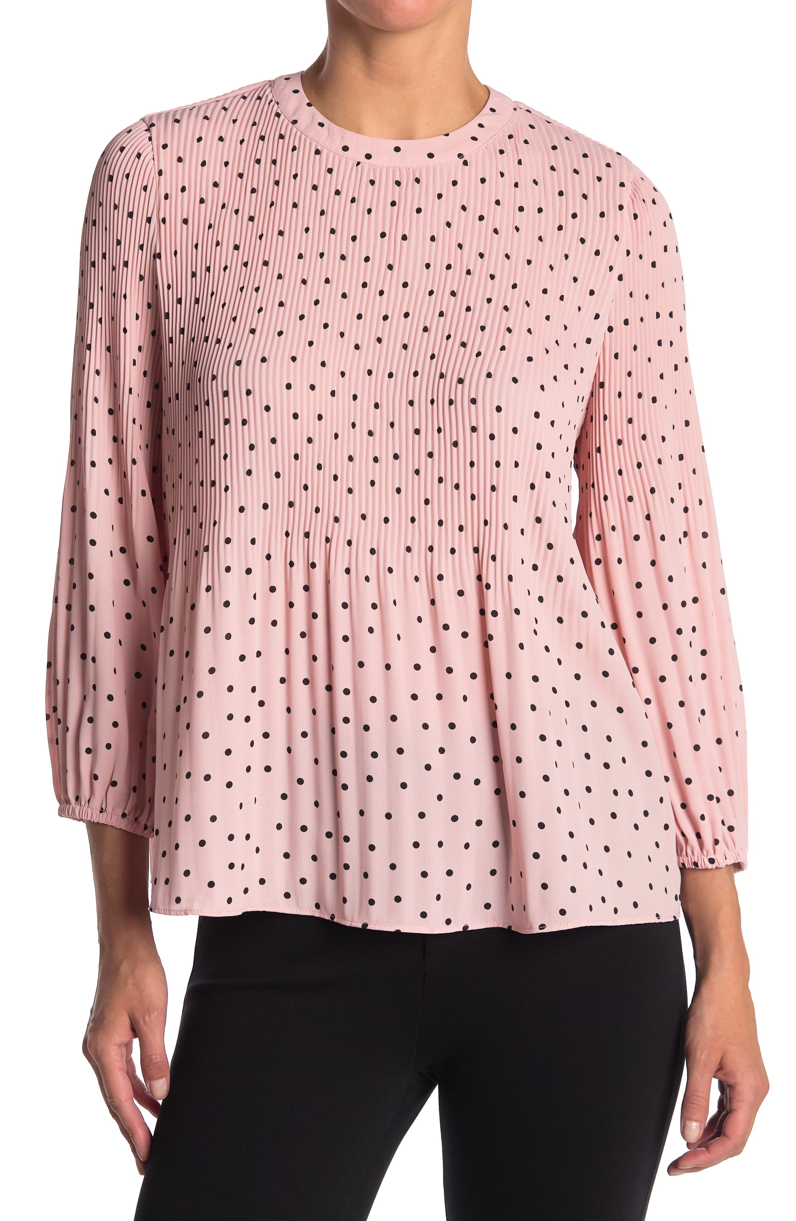 ADRIANNA PAPELL GEORGETTE PLEATED POLKA DOT BLOUSE,886732530370