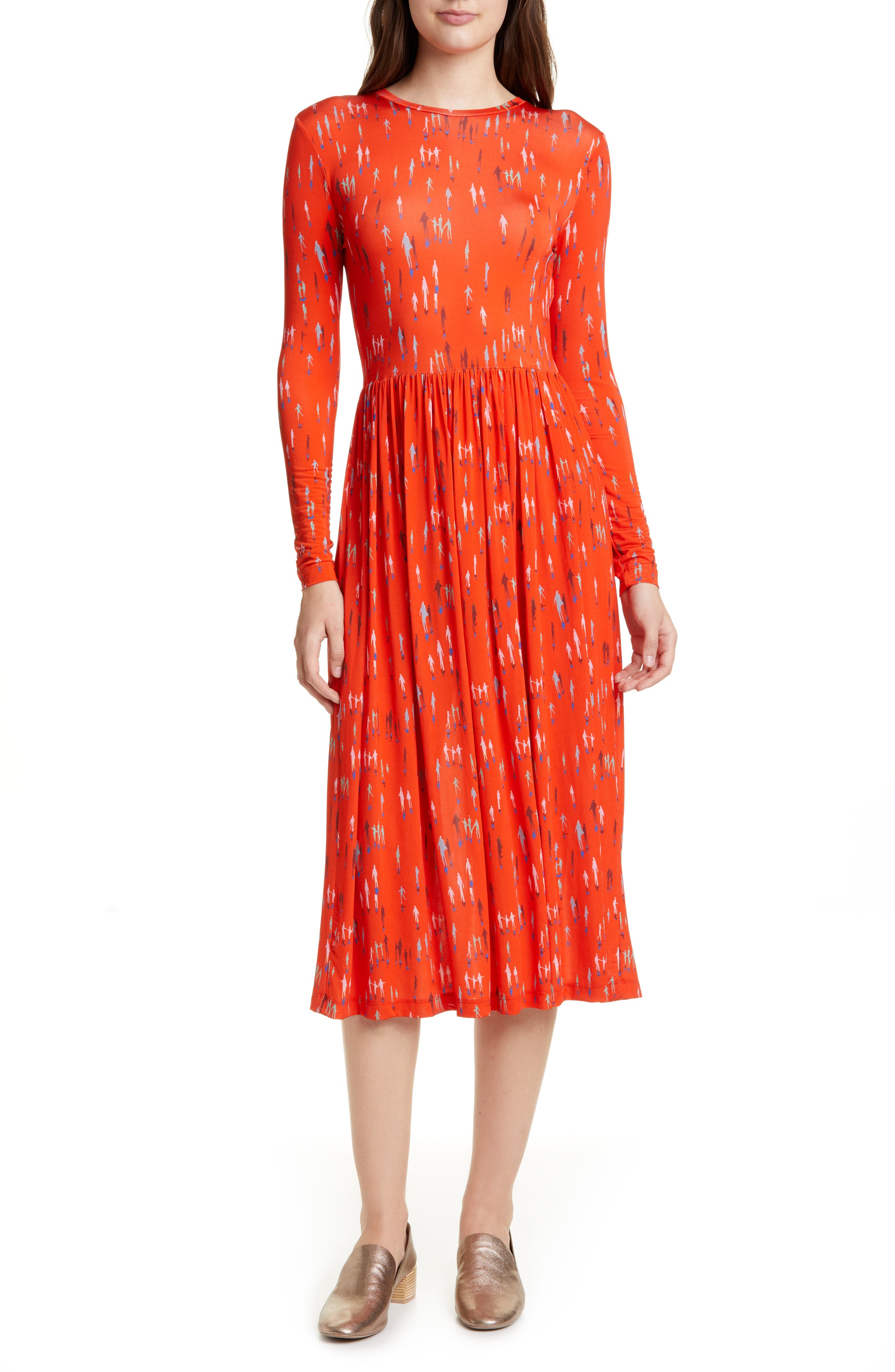 Stine Goya Joel Long Sleeve Midi Dress, Red