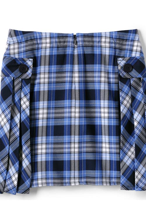 Shop Lands' End School Uniform Girls Slim Side Pleat Plaid Skort Above Knee In Clear Blue Plaid