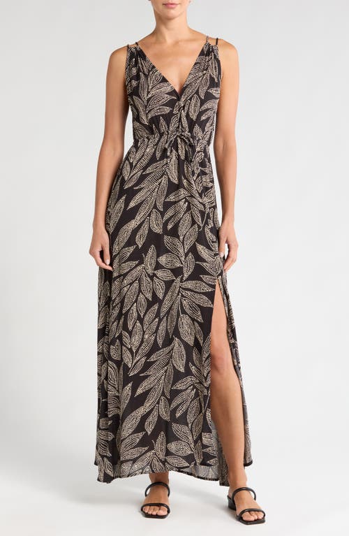 Elan Crinkle Gauze Cover-Up Maxi Dress in Black Catagena Print 