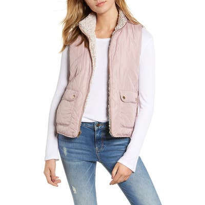 Thread & Supply Reversible Fleece Lined Quilted Vest, Pink