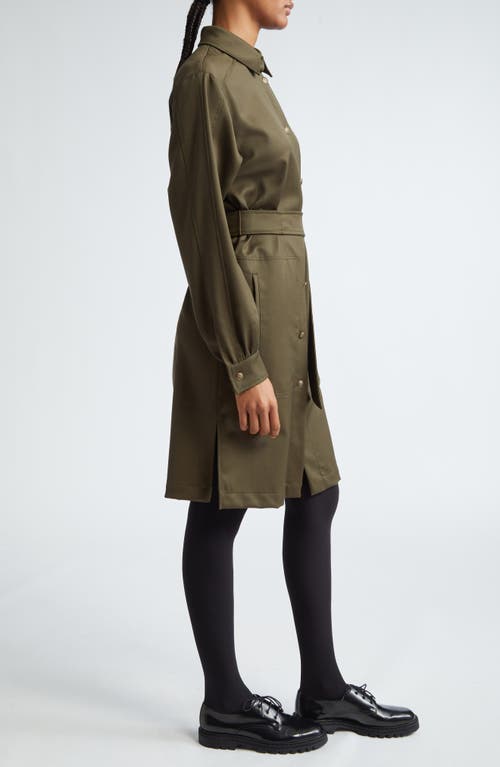 Max Mara Kim Long Sleeve Silk Belted Shirtdress In Kaki