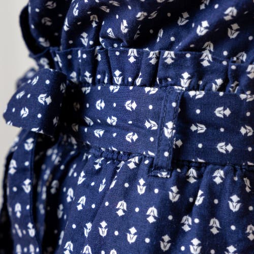Hope & Henry Sleeveless Linen Button Front Romper In Navy Riviera Print