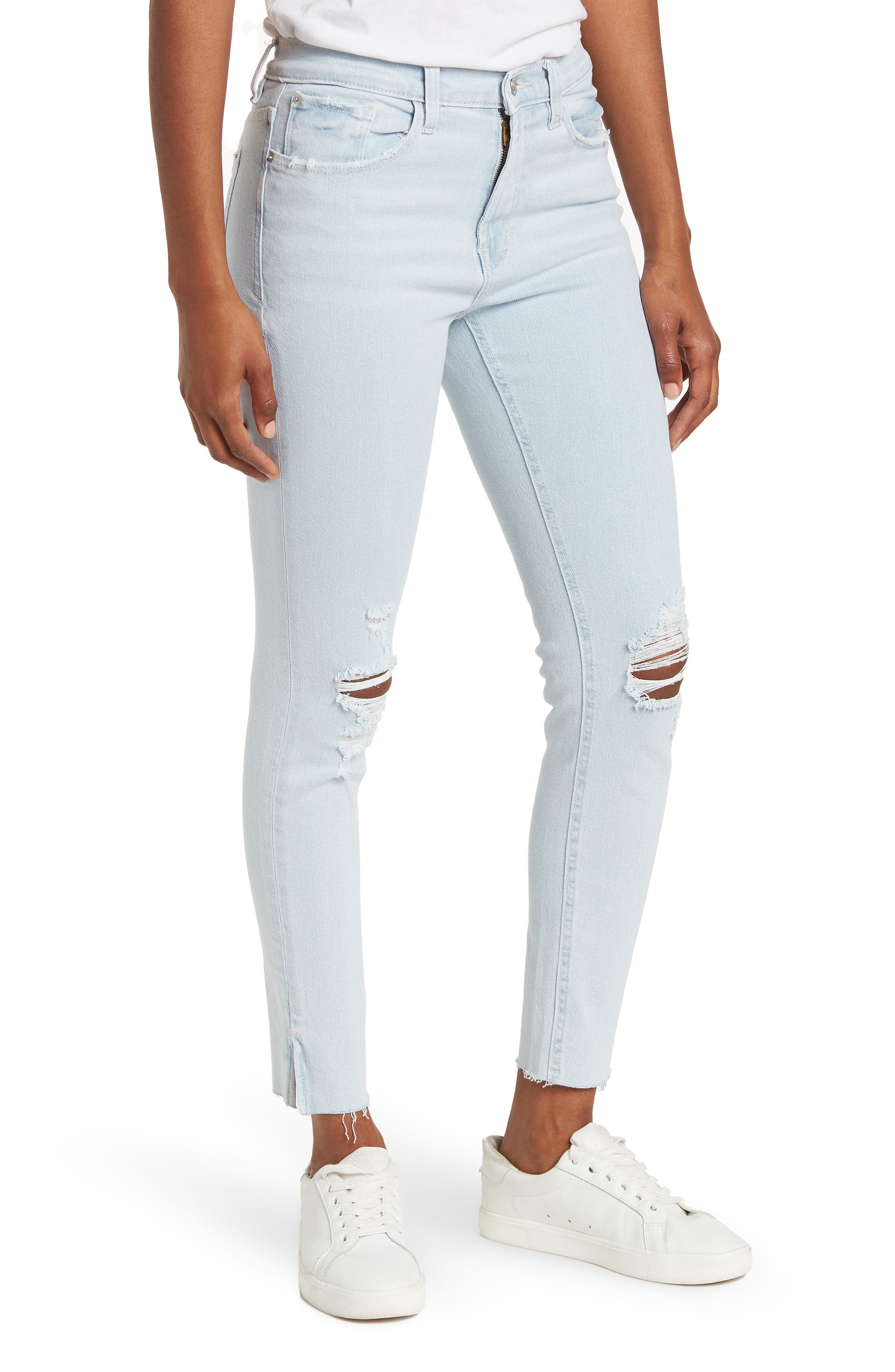 kensie High Rise Raw Hem Skinny Jeans 