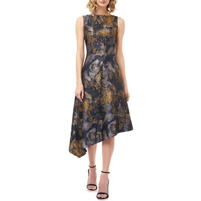 Kay Unger Carmella Dijon Asymmetrical Cocktail Dress, Grey