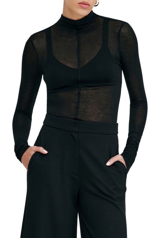 Shop Marcella Alicia Sheer Mock Neck Knit Top In Black