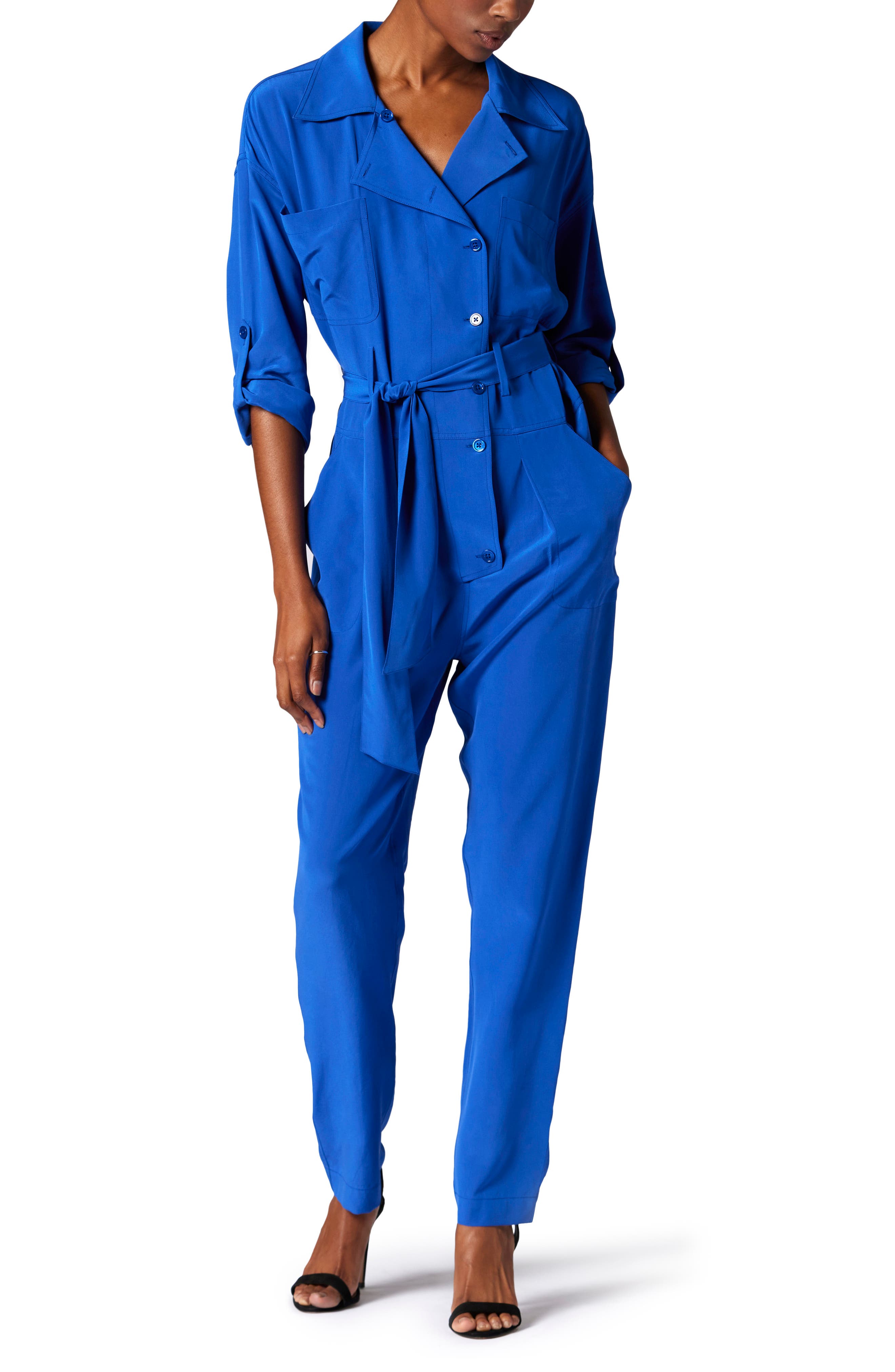 Silk jumpsuit long sleeve on sale