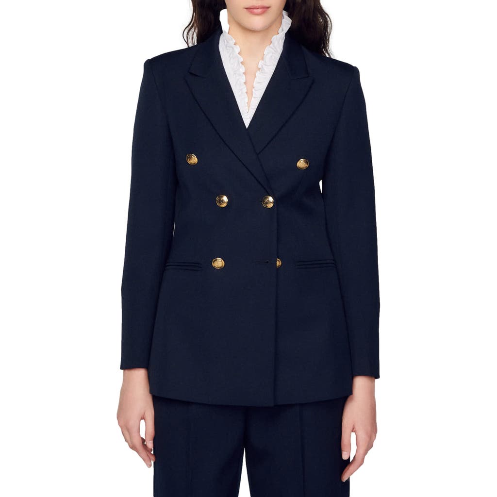 Sandro Sienna Bracelet Sleeve Blazer In Navy Blue